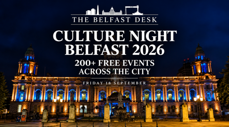 Belfast City Hall at night for Culture Night Belfast 2026