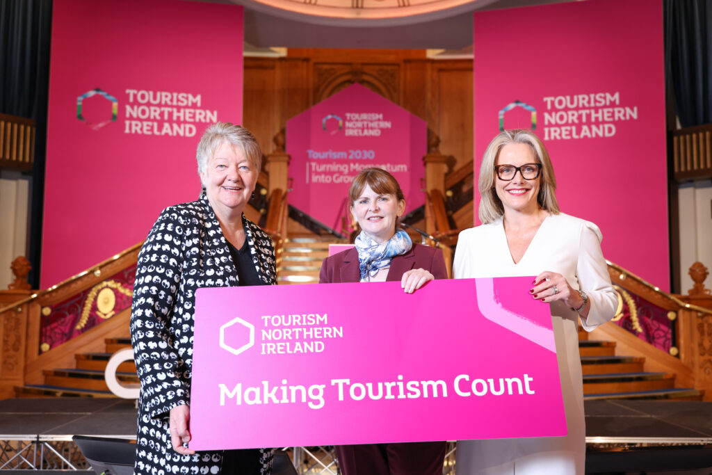 Tourism NI conference at Titanic Belfast with Ellvena Graham, Caoimhe Archibald and Laura McCorry.