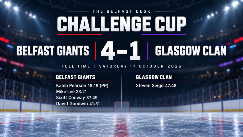 Belfast Giants 4-1 Glasgow Clan Challenge Cup result graphic