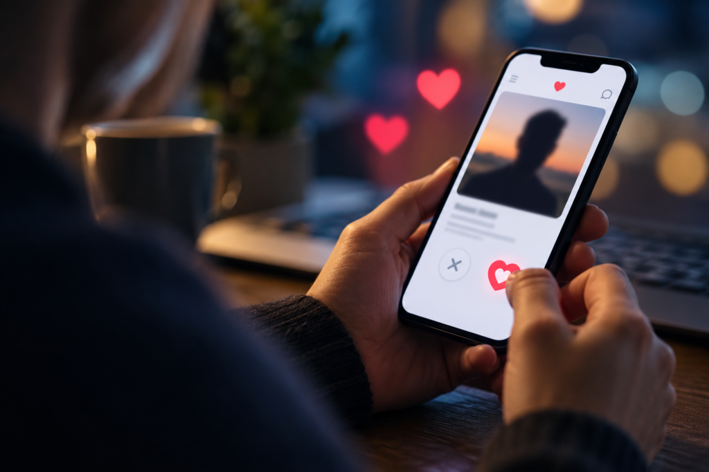 Northern Ireland romance scams – person using an online dating app