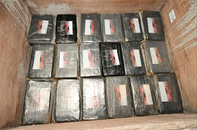 £10m cocaine seizure - showing Packages of cocaine recovered by PSNI officers during the December 2023 Jonesborough investigation