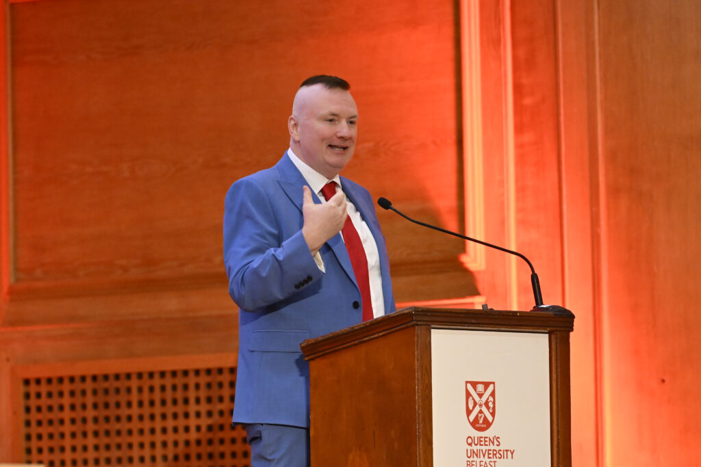 Stephen Nolan speaking at the R-CITY graduation ceremony at Queen's University Belfast