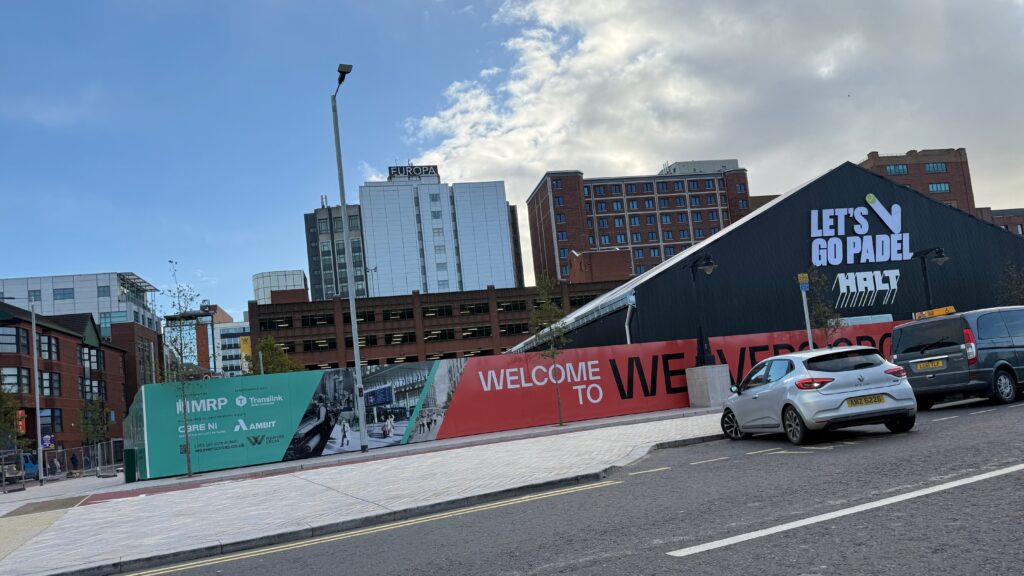 Belfast Ferris wheel proposed site beside HALT market and Grand Central Station at Weavers Cross