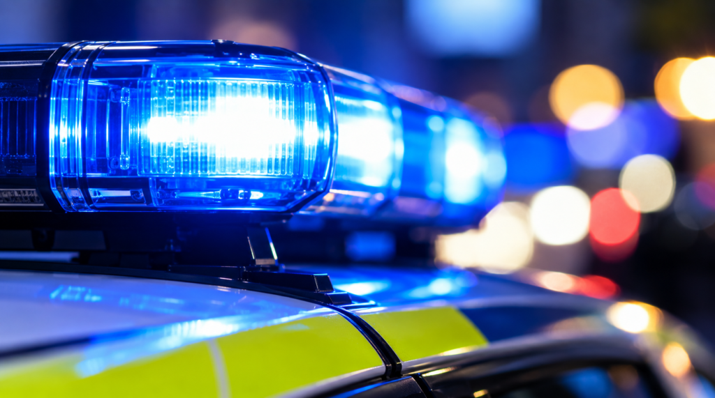 Police blue lights illustrating the Dunmurry arson and aggravated burglary investigation