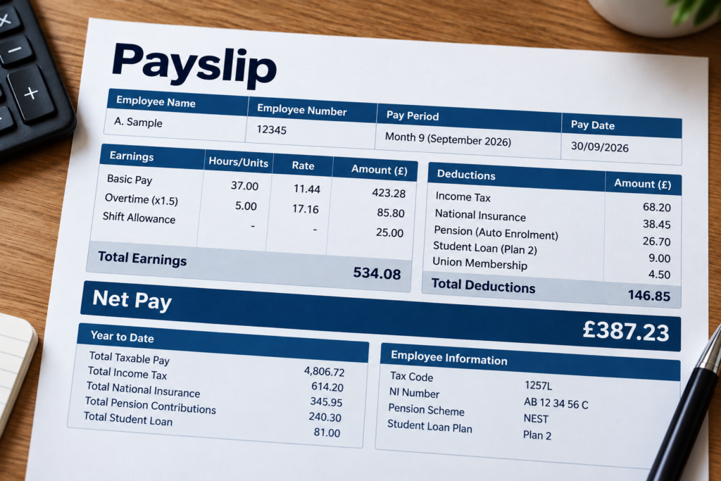 Payslip illustrating low-paid work in Northern Ireland