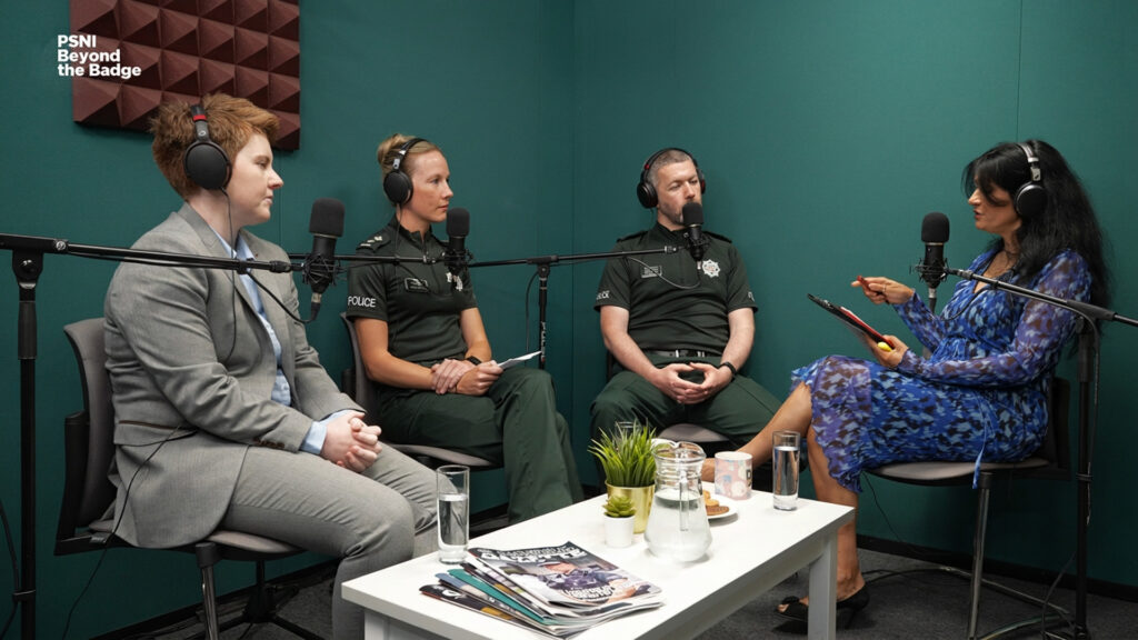 PSNI Beyond the Badge host Lata Sharma with Rebecca Hedley, Róisín Brown and Brendan Green