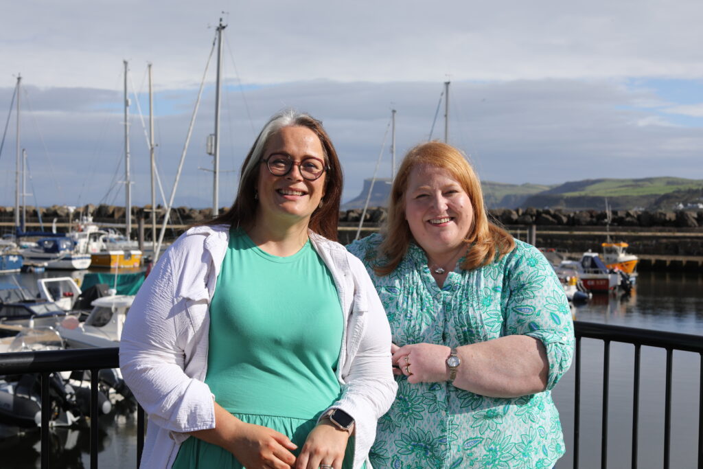 Sian Mulholland North Antrim Alliance candidate alongside party leader Naomi Long